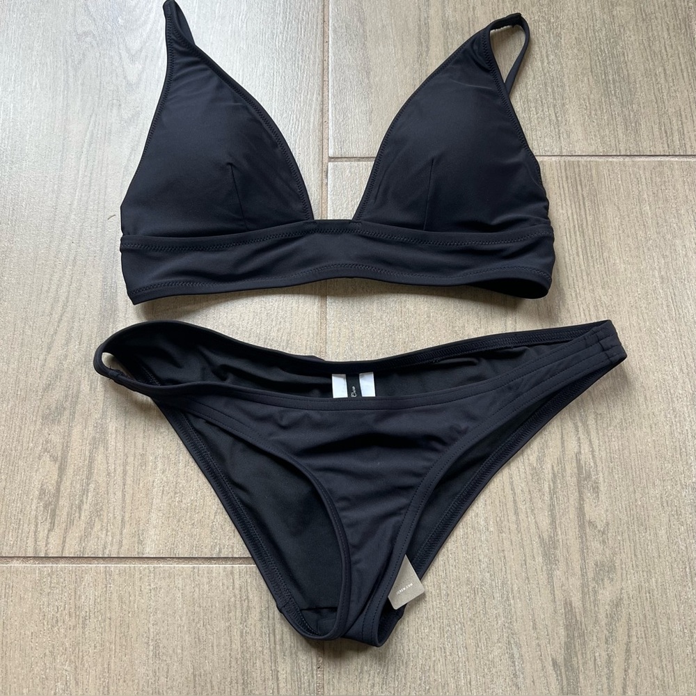 SOLD OUT NWT JCrew Lowrider Black Bikini Bottom & Low Plunge V-Neck Bikini Top S